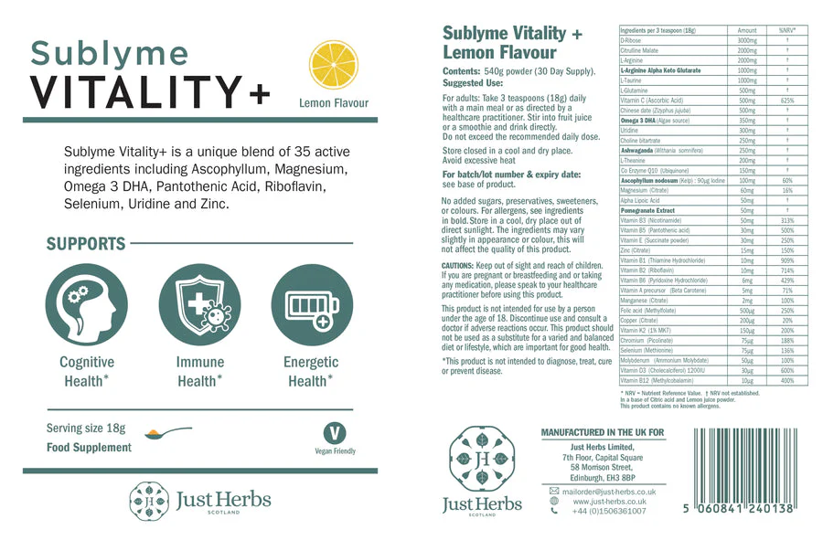 Just Herbs - Sublyme Vitality+ Powder Lemon Flavour - Image 2